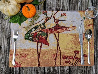 Tache Abstract Art Ballet Ballerina Dancers Beige Woven Tapestry Placemat Set (18110)