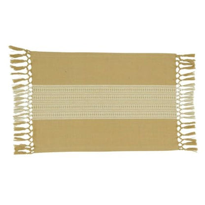 Fennco Styles Banded Stripe Fringe Placemats 14" W x 20" L, Set of 4 - Cotton Woven Table Mats for Home, Dining Table Décor, Banquets and Special Occasion