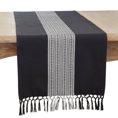 Fennco Styles Banded Stripe Fringe Placemats 14" W x 20" L, Set of 4 - Cotton Woven Table Mats for Home, Dining Table Décor, Banquets and Special Occasion