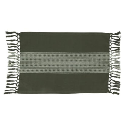 Fennco Styles Banded Stripe Fringe Placemats 14" W x 20" L, Set of 4 - Cotton Woven Table Mats for Home, Dining Table Décor, Banquets and Special Occasion