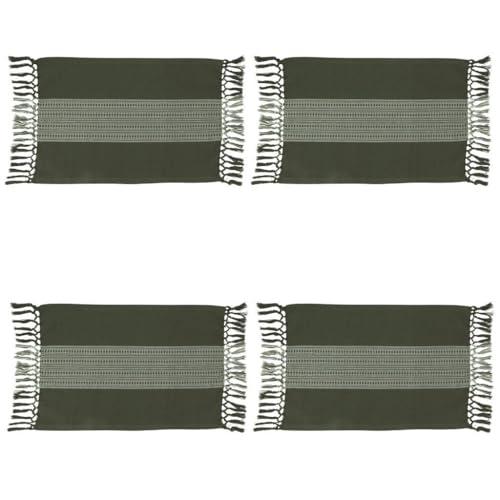 Fennco Styles Banded Stripe Fringe Placemats 14" W x 20" L, Set of 4 - Cotton Woven Table Mats for Home, Dining Table Décor, Banquets and Special Occasion