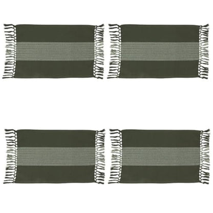 Fennco Styles Banded Stripe Fringe Placemats 14" W x 20" L, Set of 4 - Cotton Woven Table Mats for Home, Dining Table Décor, Banquets and Special Occasion