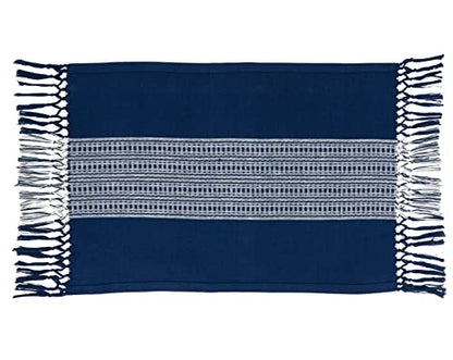 Fennco Styles Banded Stripe Fringe Placemats 14" W x 20" L, Set of 4 - Cotton Woven Table Mats for Home, Dining Table Décor, Banquets and Special Occasion