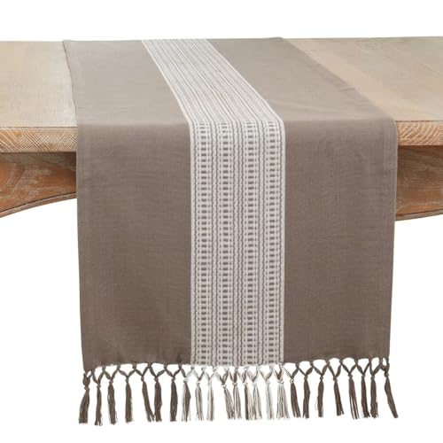 Fennco Styles Banded Stripe Fringe Placemats 14" W x 20" L, Set of 4 - Cotton Woven Table Mats for Home, Dining Table Décor, Banquets and Special Occasion