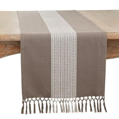 Fennco Styles Banded Stripe Fringe Placemats 14" W x 20" L, Set of 4 - Cotton Woven Table Mats for Home, Dining Table Décor, Banquets and Special Occasion