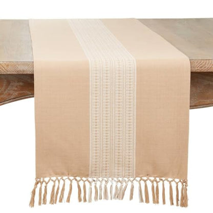 Fennco Styles Banded Stripe Fringe Placemats 14" W x 20" L, Set of 4 - Cotton Woven Table Mats for Home, Dining Table Décor, Banquets and Special Occasion