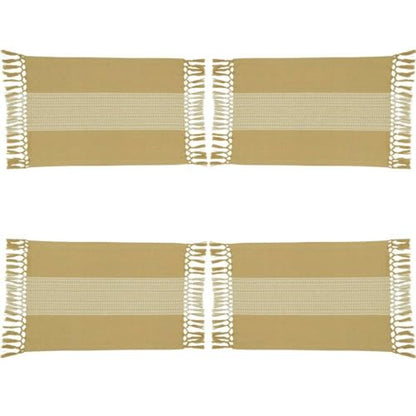 Fennco Styles Banded Stripe Fringe Placemats 14" W x 20" L, Set of 4 - Cotton Woven Table Mats for Home, Dining Table Décor, Banquets and Special Occasion