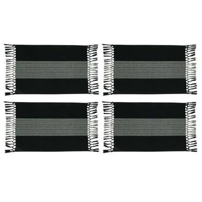 Fennco Styles Banded Stripe Fringe Placemats 14" W x 20" L, Set of 4 - Cotton Woven Table Mats for Home, Dining Table Décor, Banquets and Special Occasion