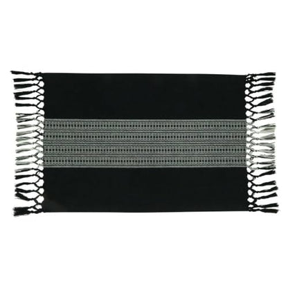 Fennco Styles Banded Stripe Fringe Placemats 14" W x 20" L, Set of 4 - Cotton Woven Table Mats for Home, Dining Table Décor, Banquets and Special Occasion