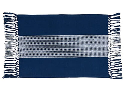 Fennco Styles Banded Stripe Fringe Placemats 14" W x 20" L, Set of 4 - Cotton Woven Table Mats for Home, Dining Table Décor, Banquets and Special Occasion