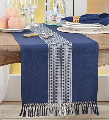 Fennco Styles Banded Stripe Fringe Placemats 14" W x 20" L, Set of 4 - Cotton Woven Table Mats for Home, Dining Table Décor, Banquets and Special Occasion