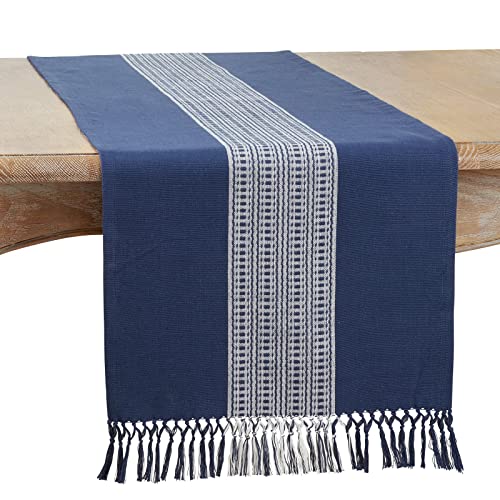 Fennco Styles Banded Stripe Fringe Placemats 14" W x 20" L, Set of 4 - Cotton Woven Table Mats for Home, Dining Table Décor, Banquets and Special Occasion