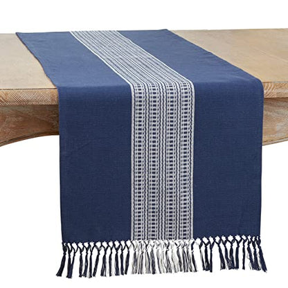 Fennco Styles Banded Stripe Fringe Placemats 14" W x 20" L, Set of 4 - Cotton Woven Table Mats for Home, Dining Table Décor, Banquets and Special Occasion