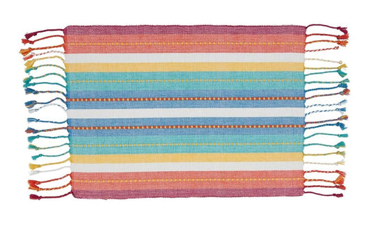 Fennco Styles Colorful Dobby Stripe Fringe Cotton Placemats 13" W x 19" L, Set of 4 - Multicolored Table Mats for Home Décor, Dining Table, Holiday, Banquets and Special Occasions