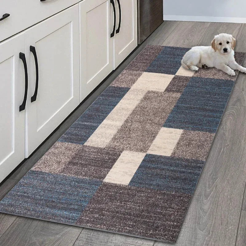 Non Slip Easy Clean Modern Geometric Patchwork Theme Runner Mat Minimalist Pattern Rug for Kitchen Hallway Home Decor