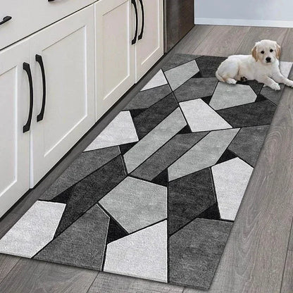 Non Slip Easy Clean Modern Geometric Patchwork Theme Runner Mat Minimalist Pattern Rug for Kitchen Hallway Home Decor