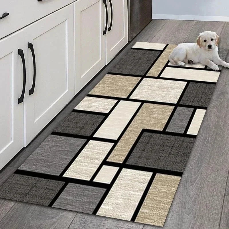 Non Slip Easy Clean Modern Geometric Patchwork Theme Runner Mat Minimalist Pattern Rug for Kitchen Hallway Home Decor