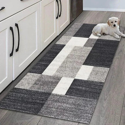 Non Slip Easy Clean Modern Geometric Patchwork Theme Runner Mat Minimalist Pattern Rug for Kitchen Hallway Home Decor