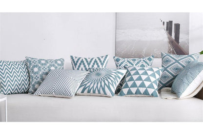 Embroidered Geometric Pillow Cover 100% Cotton Woolen Cushion Cover Modern Nordic Style Pink Blue Pillow Cover For Home Decor Embroidery Cushion Cover Decorative Throw Pillow Cover Geometric Invisible Pillow Cover for Living Room 45X45CM