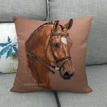 New Animal Pattern Pillow Cover Simple Wind Pillow Set Art Home Decorative Throw Pillow Cover Horse Cotton Linen Cushion for Couch Sofa Bedroom Livingroom Kitchen Car Restoring Ancient Ways Horse Head Decorative Cushion Covers 45x45CM