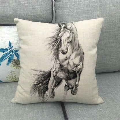 New Animal Pattern Pillow Cover Simple Wind Pillow Set Art Home Decorative Throw Pillow Cover Horse Cotton Linen Cushion for Couch Sofa Bedroom Livingroom Kitchen Car Restoring Ancient Ways Horse Head Decorative Cushion Covers 45x45CM