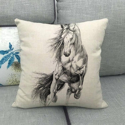 New Animal Pattern Pillow Cover Simple Wind Pillow Set Art Home Decorative Throw Pillow Cover Horse Cotton Linen Cushion for Couch Sofa Bedroom Livingroom Kitchen Car Restoring Ancient Ways Horse Head Decorative Cushion Covers 45x45CM